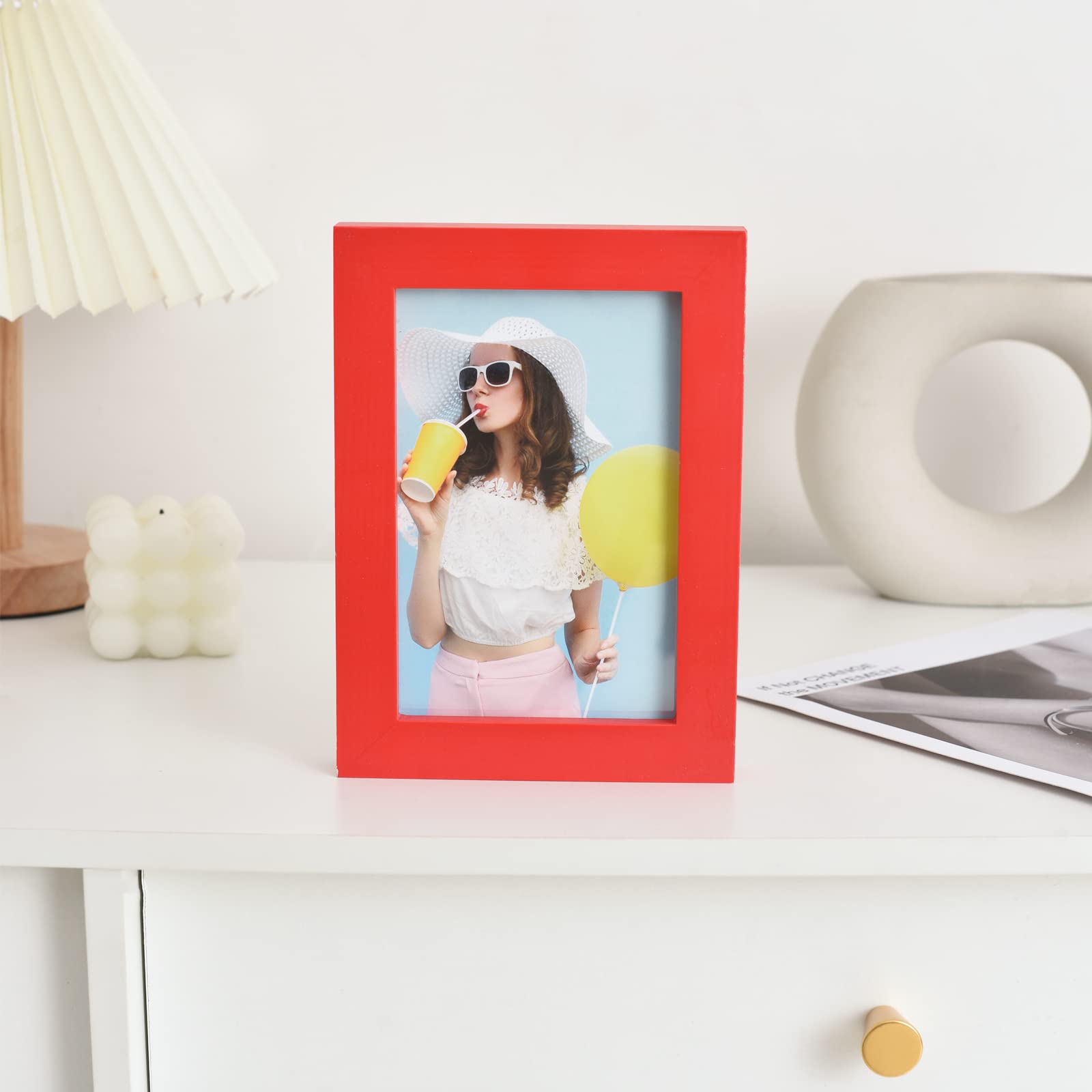 wyooxoo 5x7 Picture Frames Set of 4 Red Made Of Solid Wood Photo Frames Colorful Frame with HD Plexiglass For Tabletop Display o